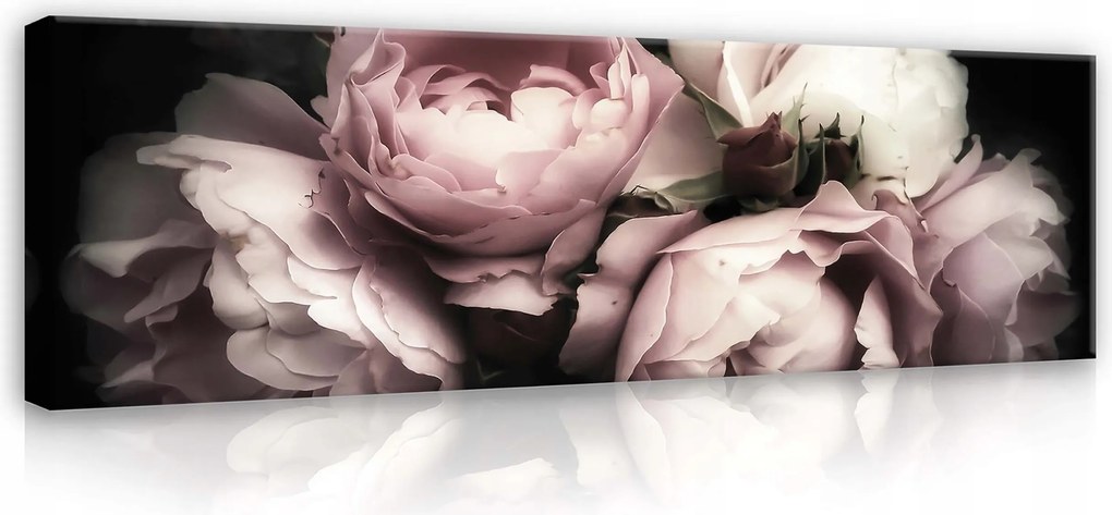 Vászonkép 145x45 Finomság finomság romantika bazsarózsa rózsa csokor sötét