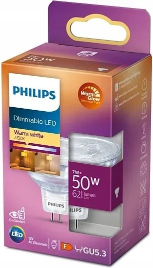 Led izzó GU5.3 MR16 7W 50W 700lm 2700 Meleg 36° Philips Tompítható