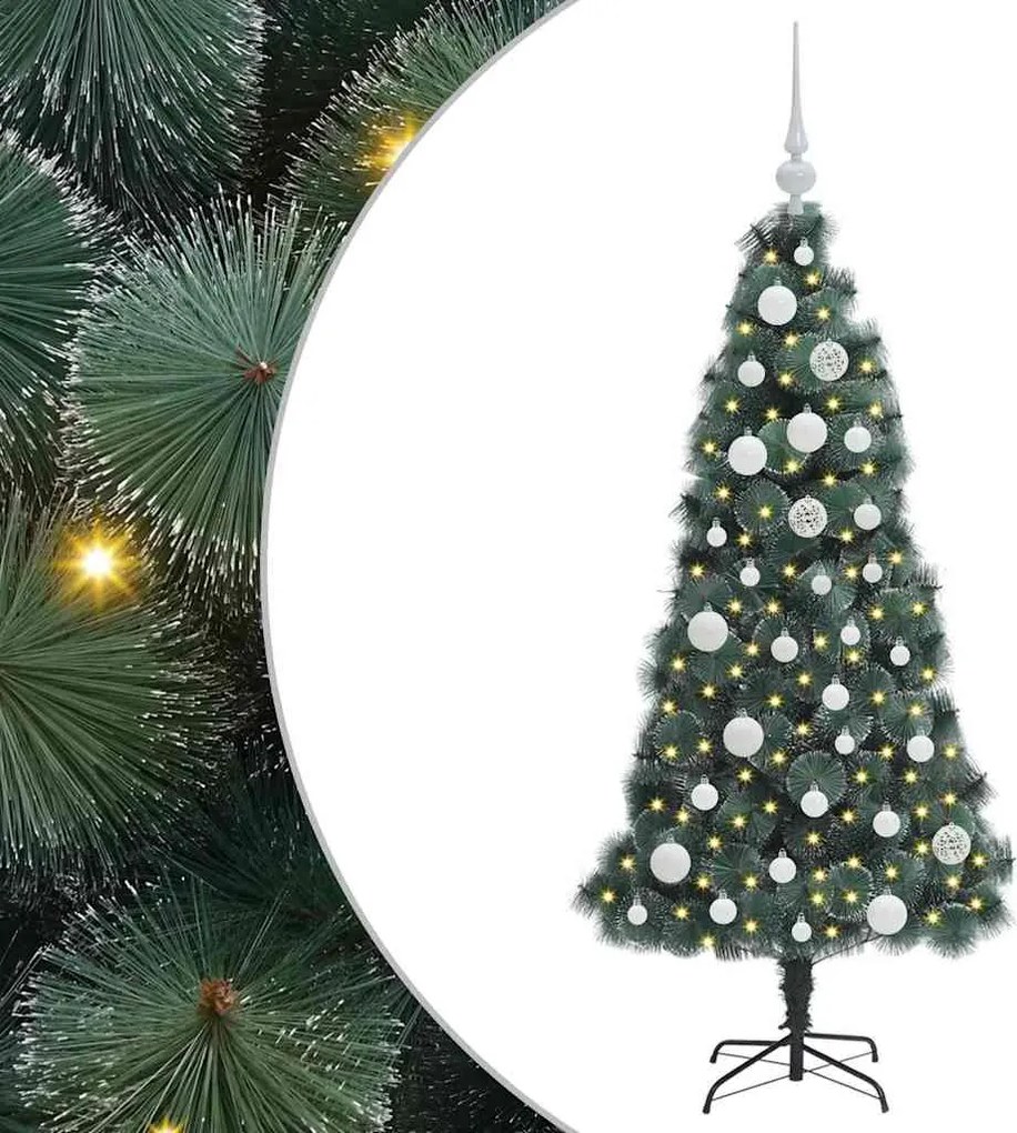 vidaXL Műfenyő előre világított karácsonyfa gömbkészlettel Zöld 120 cm