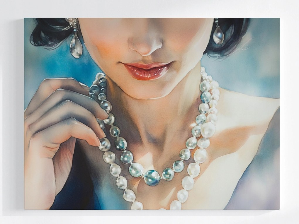Poszter Nő Lány Elegancia Divat Stílus Gyöngy 100x75