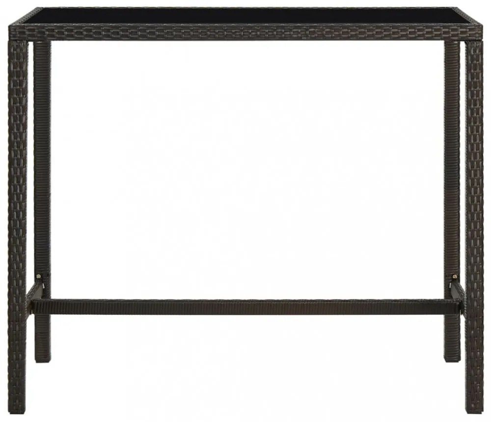 barna polyrattan és üveg kerti bárasztal 130 x 60 x 110 cm