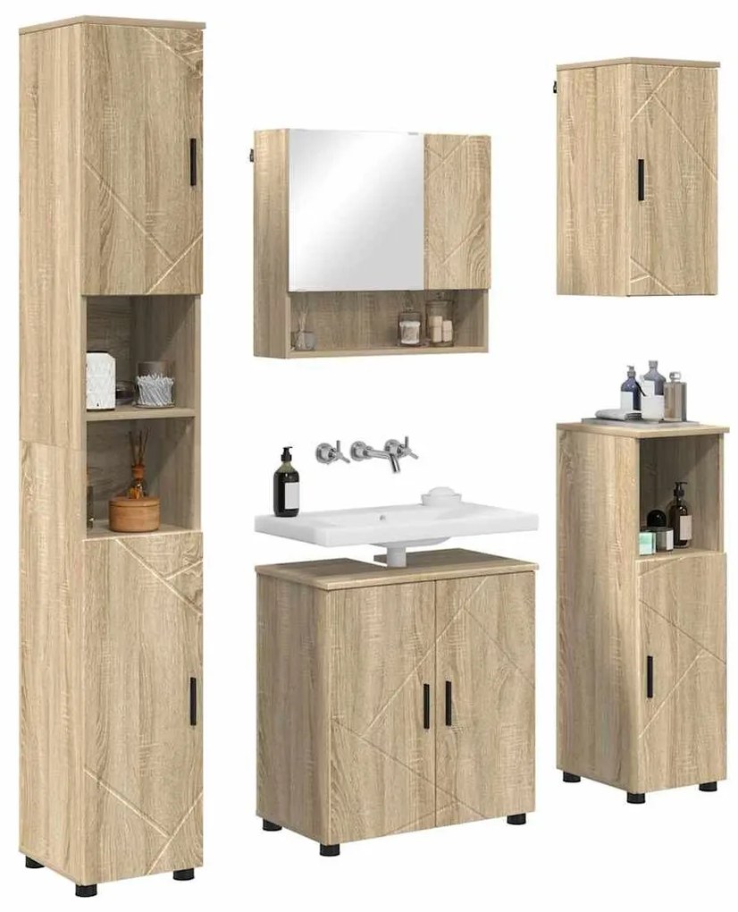 Fürdőszoba bútor szett 5 pcs sonoma tölgy 61 x 35 x 64 cm