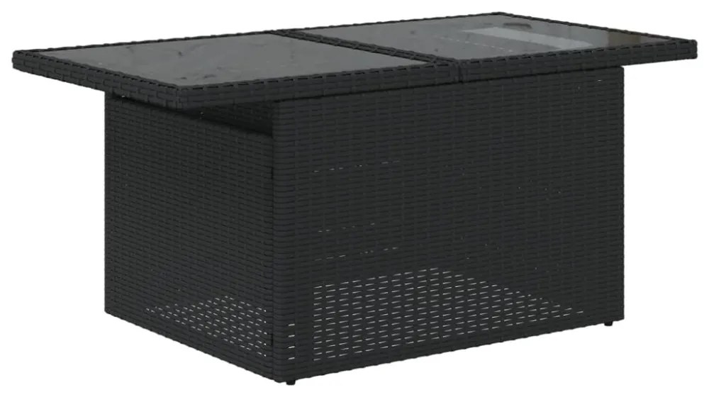 fekete polyrattan üveglapos kerti asztal 100 x 55 x 73 cm