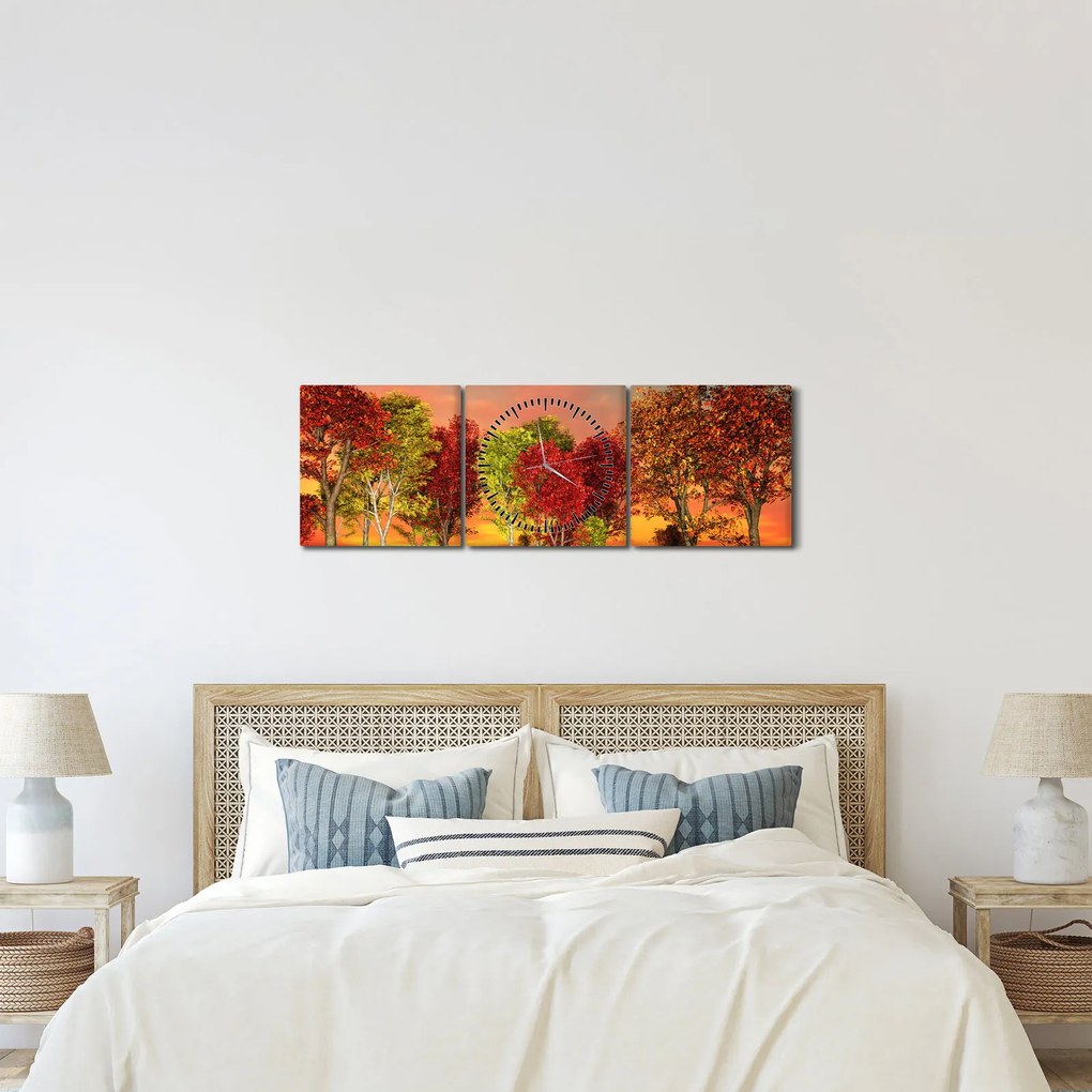 Kép - Színes fák (órával) (90x30 cm)