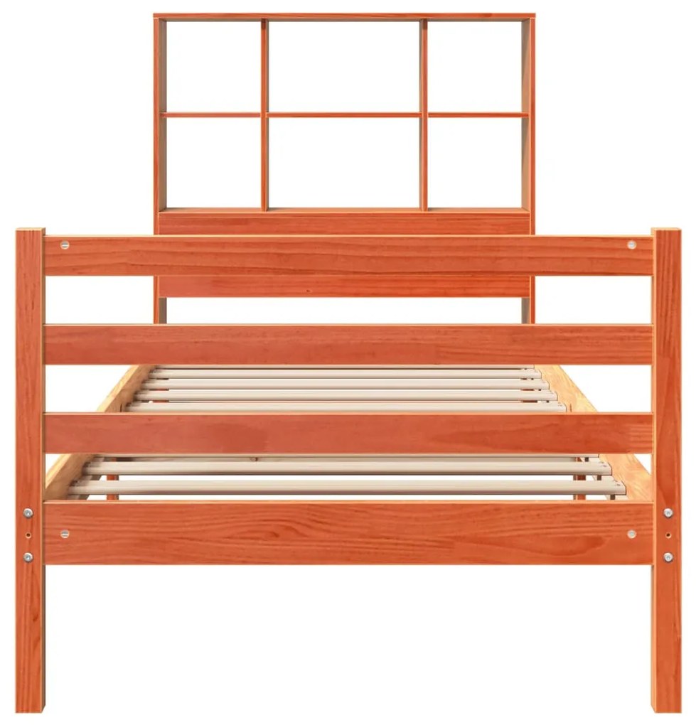 viaszbarna tömör fa könyvespolcos ágy matrac nélkül 90 x 190 cm