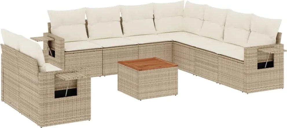 vidaXL 10 részes bézs polyrattan kerti ülőgarnitúra párnával