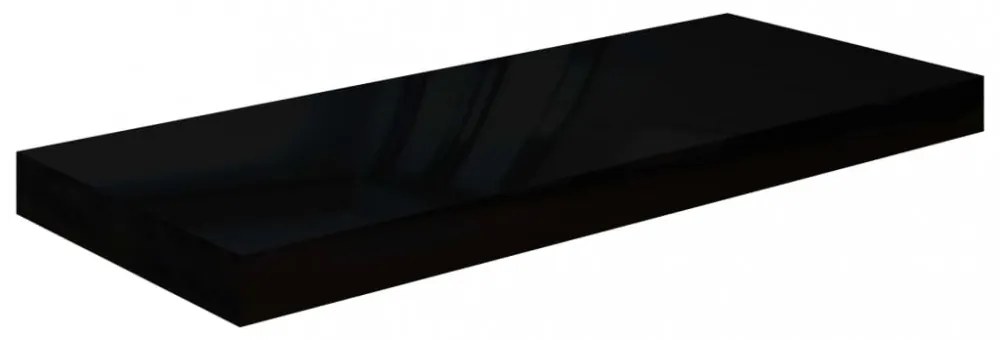 2 db magasfényű fekete MDF lebegő fali polc 60 x 23,5 x 3,8 cm