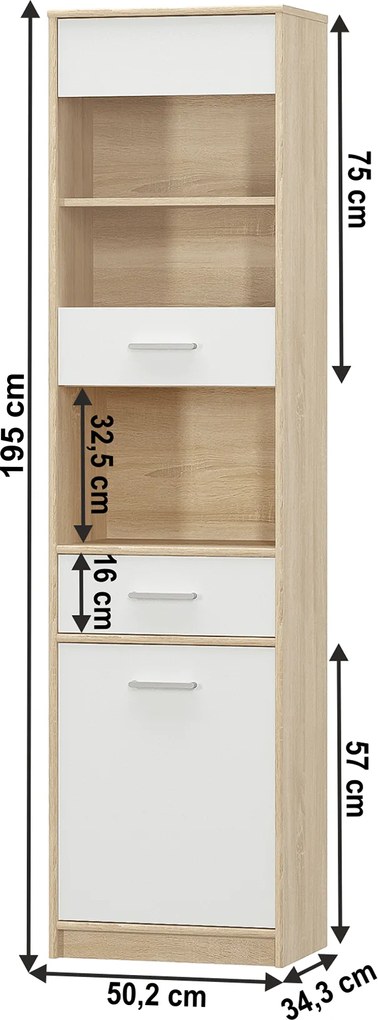 Vitrines szekrény 1D1W1S, fehér/tölgy sonoma, TEYO