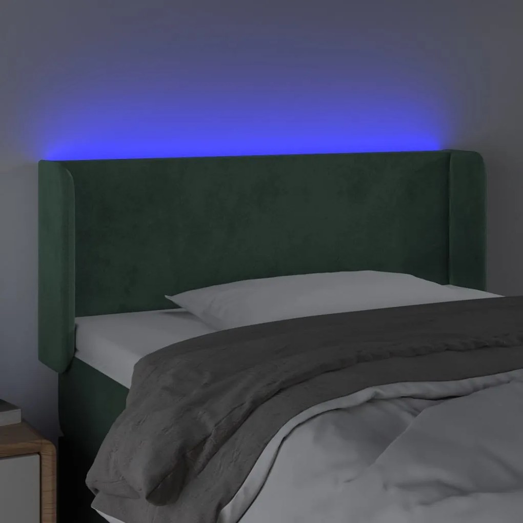 sötétzöld bársony LED-es fejtámla 93 x 16 x 78/88 cm