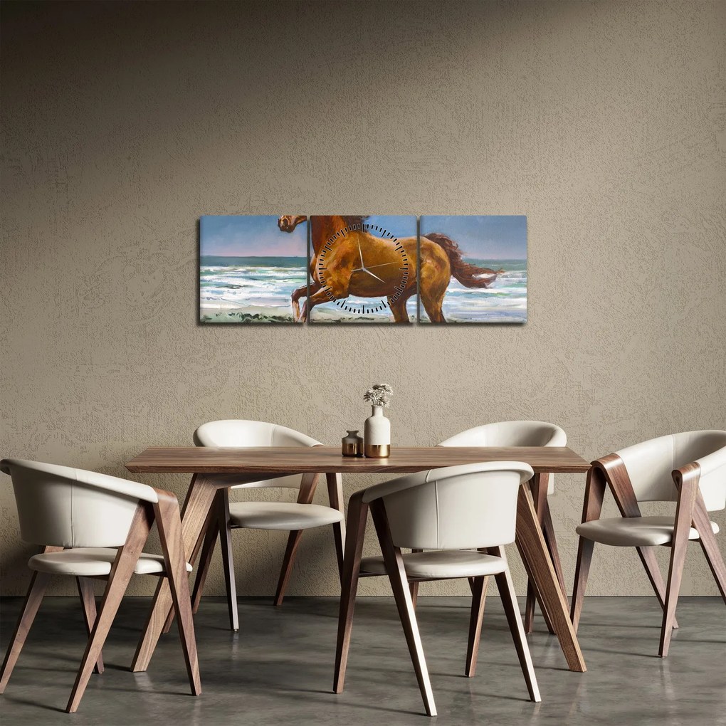 Egy ló képe a tengerparton (órával) (90x30 cm)
