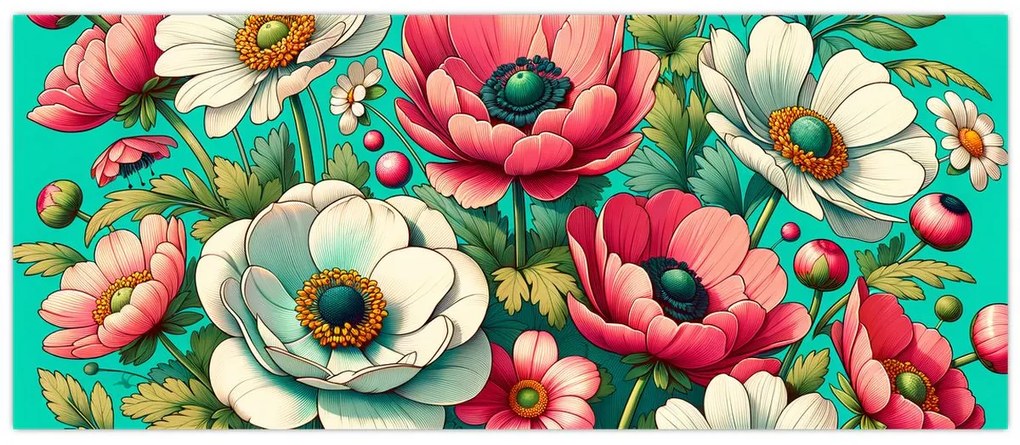 Kép - Virágok kék háttéren (120x50 cm)