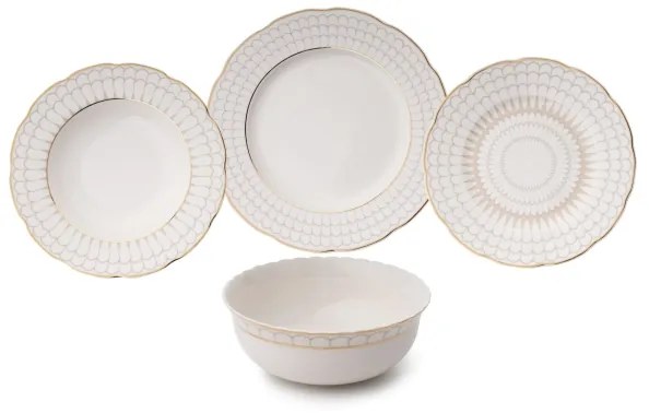 24 darabos elegáns fehér-arany porcelán étkészlet