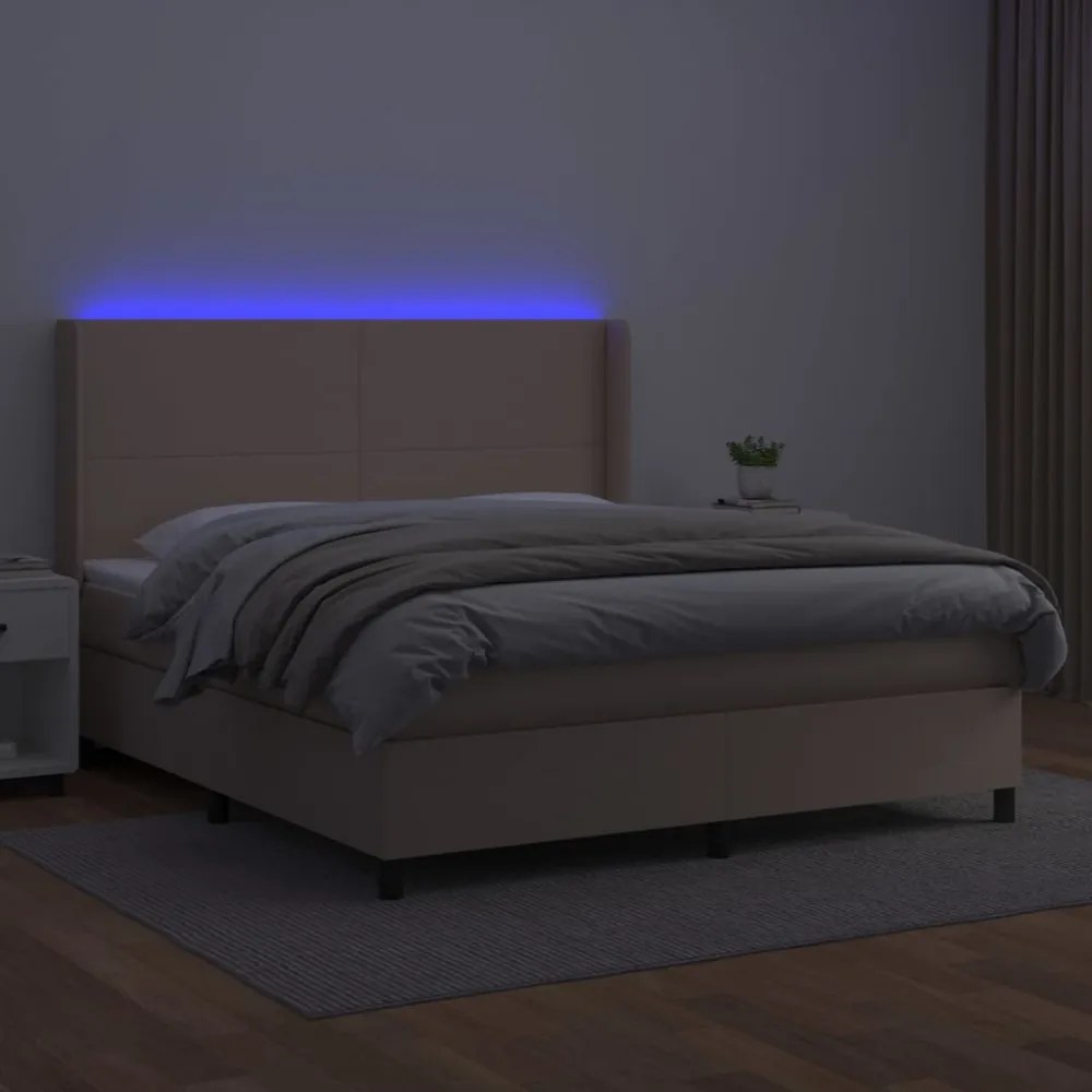 vidaXL cappuccino színű műbőr rugós ágy matraccal és LED-del 160x200cm