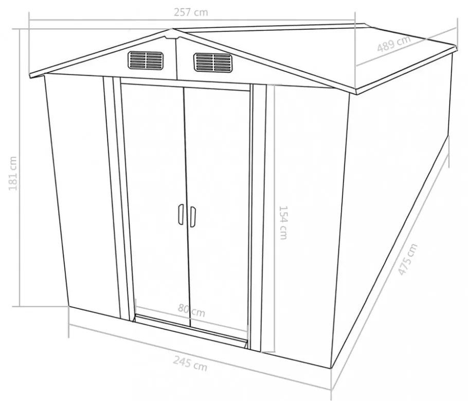 antracitszürke fém kerti fészer 257 x 489 x 181 cm