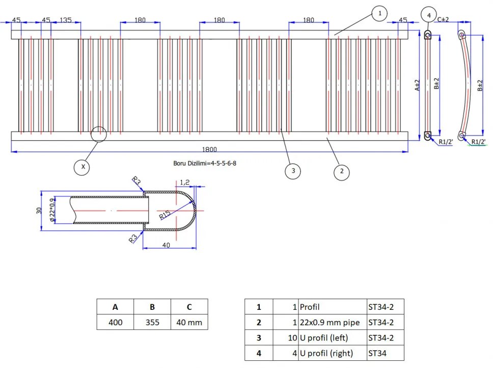 Fekete 400x1800mm törölközőszárítós fürdőszobai radiátor Welland Lux | Készletről | Gyors kiszállítással