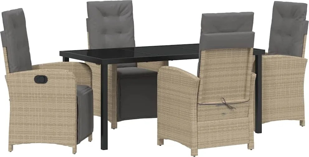 vidaXL Kert étkező szett párnával 5 pcs Bézs polirattan