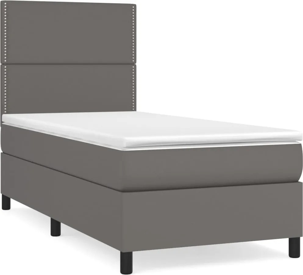 vidaXL szürke műbőr rugós ágy matraccal 90 x 200 cm