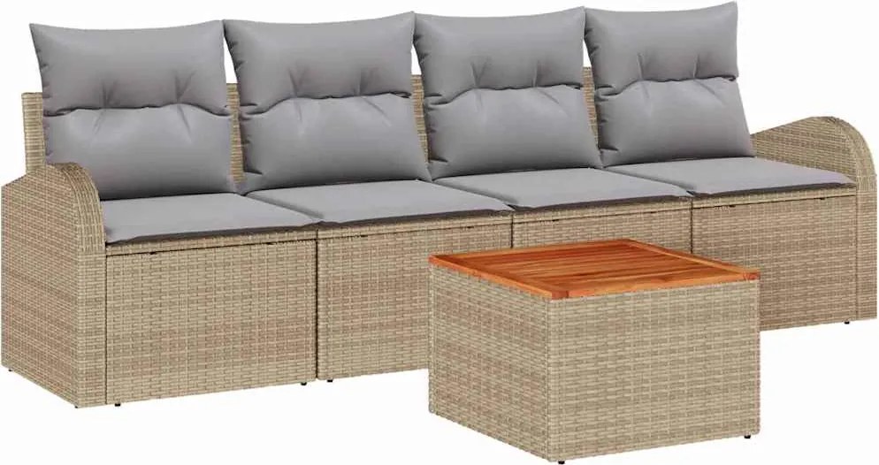 vidaXL Kerti Kanapé Szett párnával 5 pcs Bézs polirattan