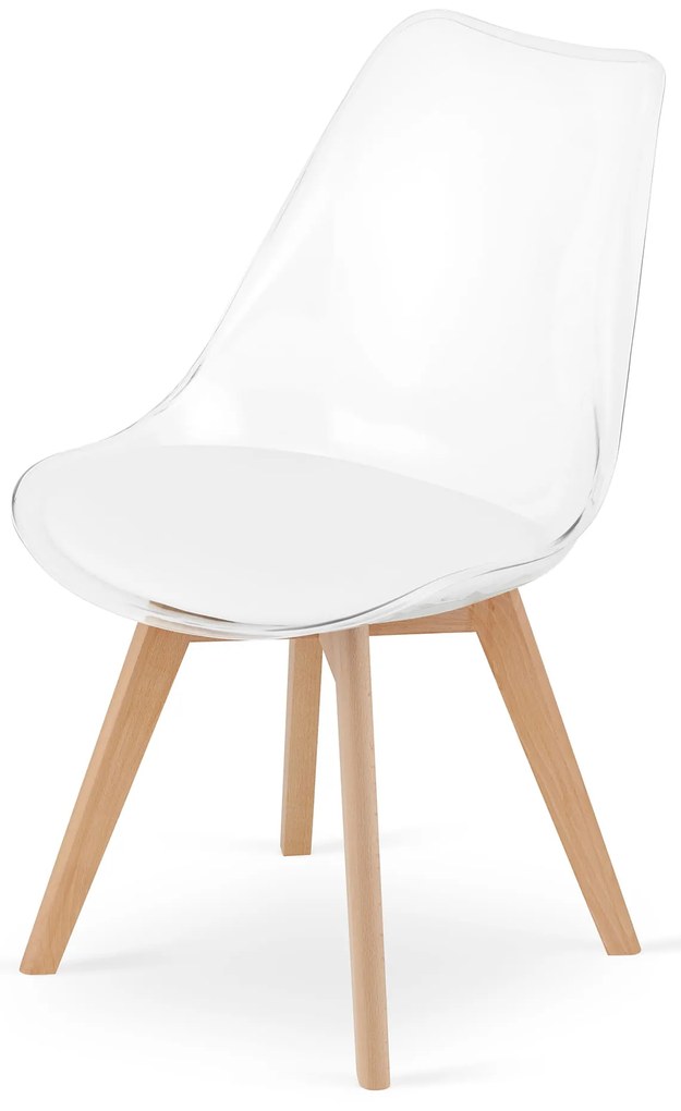 Étkezőgarnitúra 1 + 4, fehér ADRIA asztal 120x80 cm + átlátszó BALI MARK szék bükkfa lábakkal