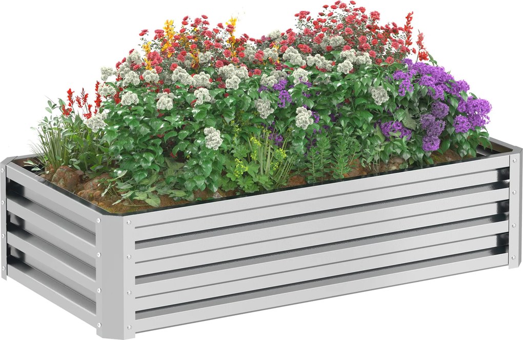 Outsunny Emelt Ágyás Acélból, Növényi Ágyás Hidegkeret Nyitott Aljú Kertészkedő Doboz 120x60x30.5 cm Kert, Erkély, Terasz, Virágok, Növények, Gyümölcs