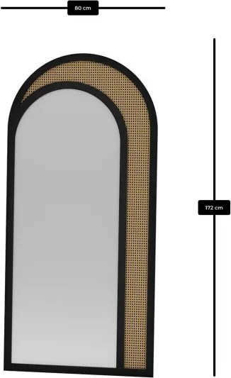 Rafza tükör, fekete, 80 cm