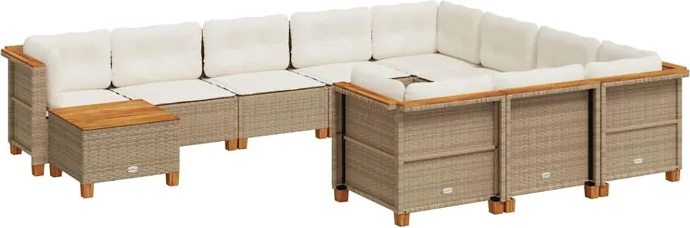vidaXL 11 részes bézs polyrattan kerti ülőgarnitúra párnákkal