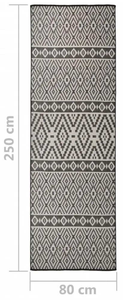 fekete csíkos lapos szövésű kültéri szőnyeg 80 x 250 cm