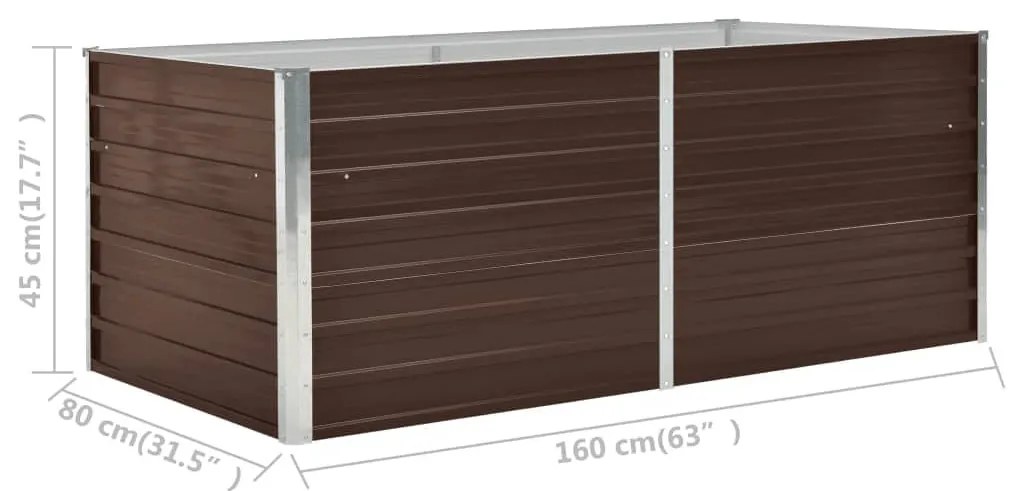 vidaXL barna horganyzott acél kerti magaságyás 160 x 80 x 45 cm