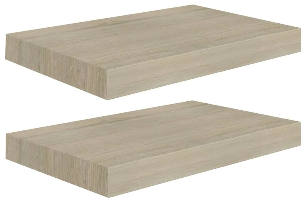 2 db tölgyszínű MDF lebegő fali polc 40 x 23 x 3,8 cm