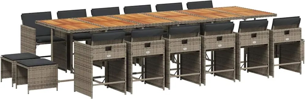 vidaXL 17 részes szürke polyrattan kerti étkezőgarnitúra párnával