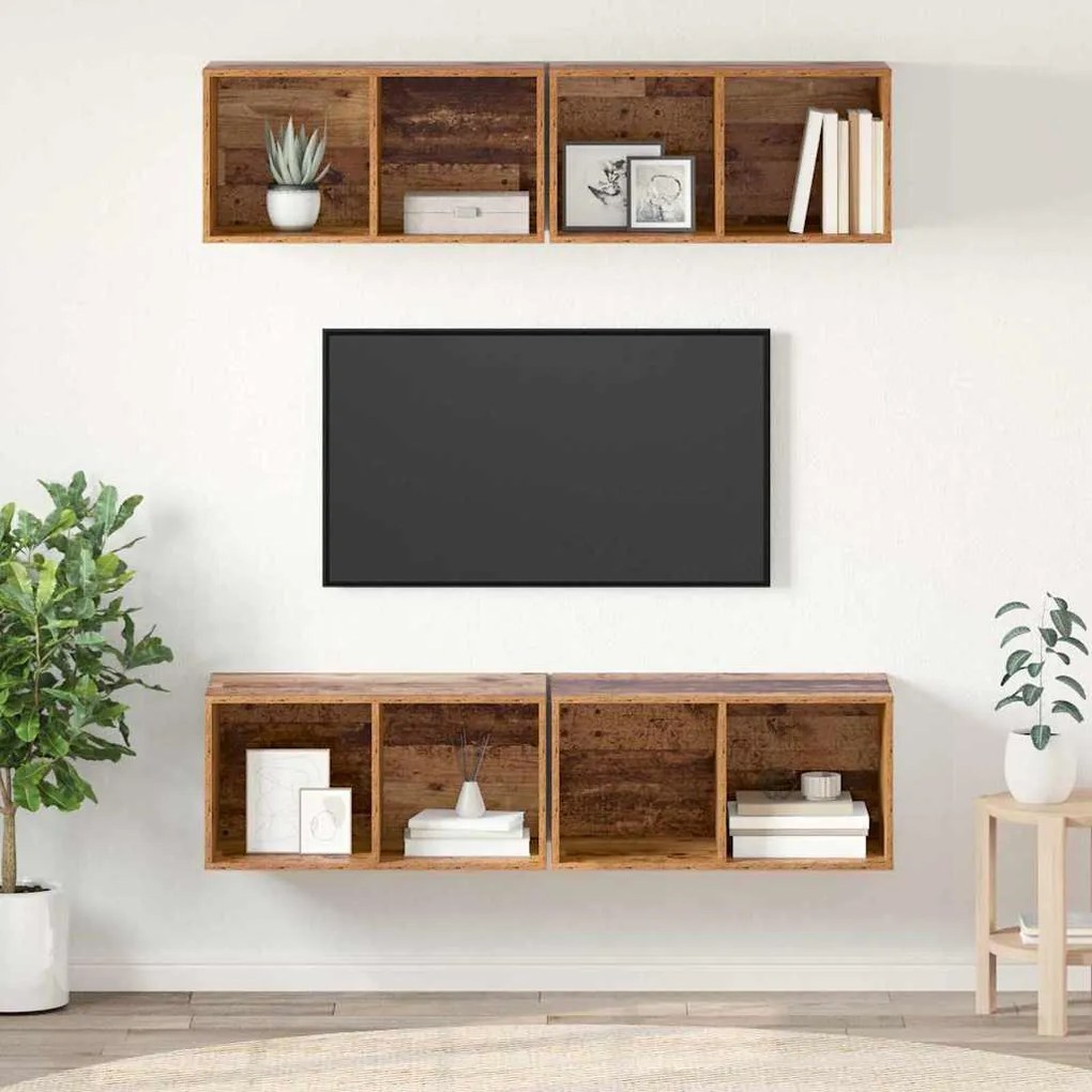 Fali TV Szekrény 4 pcs Öreg fa 37 x 37 x 72 cm Faanyag