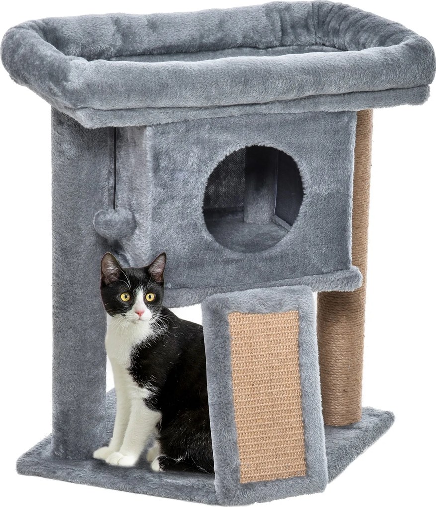 PawHut 57 cm-es Kaparófa Kicsi Macskafa Macskabújóval, Pihenőplatformmal, Kaparófelülettel és Játékballal, Macskabútor 5 kg-ig | Aosom