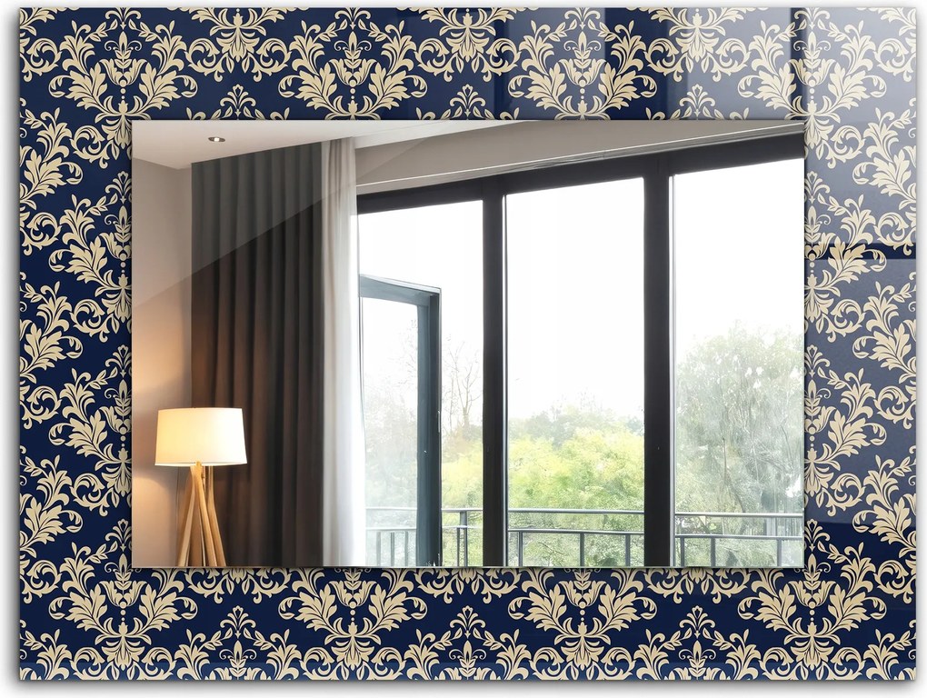 Dekoratív fali tükör nyomott mintás dekor 80x60 viktoriánus mintás tapéta