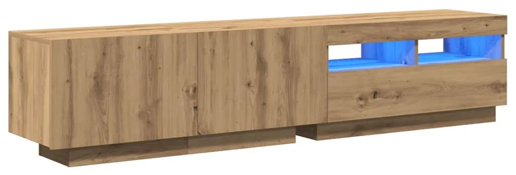 kézműves tölgy szerelt fa TV-szekrény LED-ekkel 180x35x40 cm