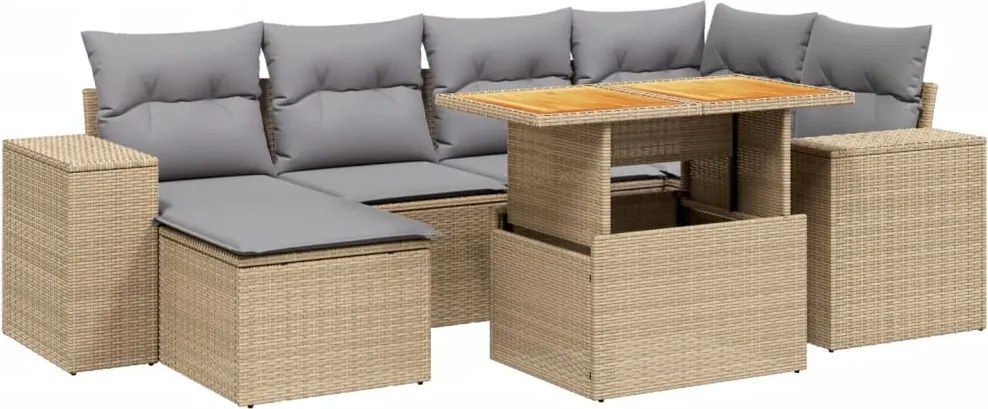 vidaXL 7 részes bézs polyrattan kerti ülőgarnitúra párnákkal