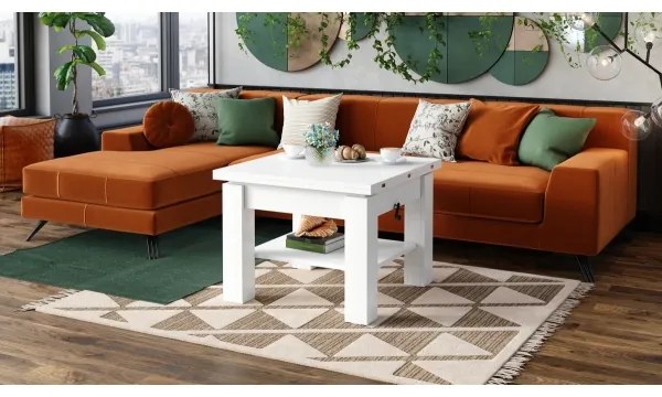 CALEB fehér, kihúzható dohányzó- és étkezőasztal emelhető asztallappal