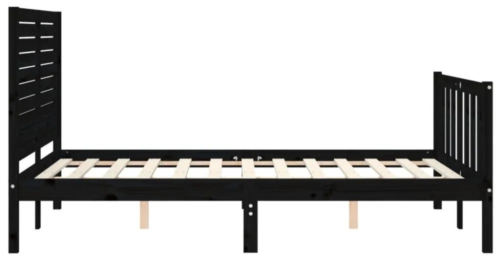vidaXL fekete tömör fa ágykeret fejtámlával Double