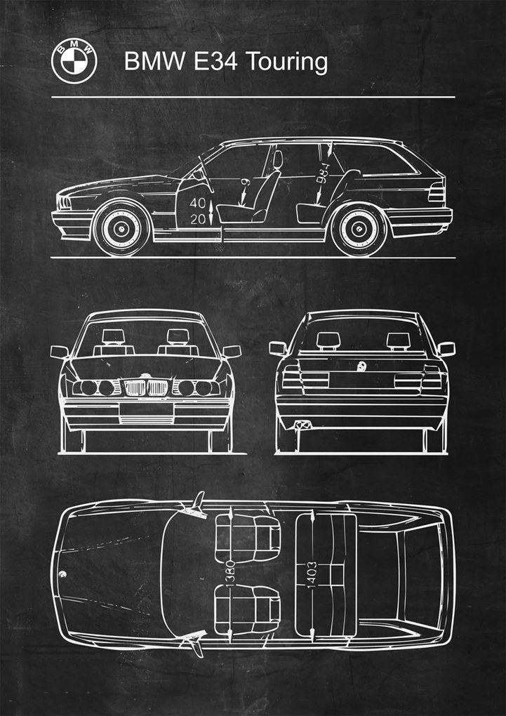Poszter Bmw E34 Touring Retro Poster diagram