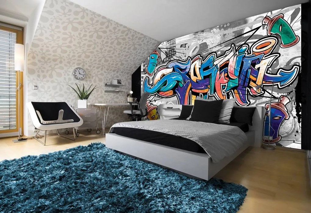 Fotótapéta - Színes graffiti szürke kivitelben (152,5x104 cm)