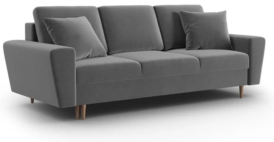 Világosszürke bársony kinyitható tárolóhelyes kanapé 235 cm Kyoto – Cosmopolitan Design