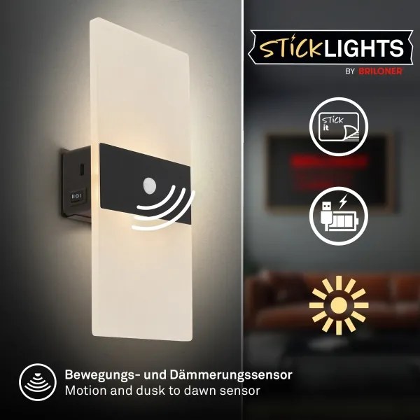 Briloner 3888015 - AURA LED újratölthető fali lámpa érzékelővel 2,5W/5V 1800 mAh fekete
