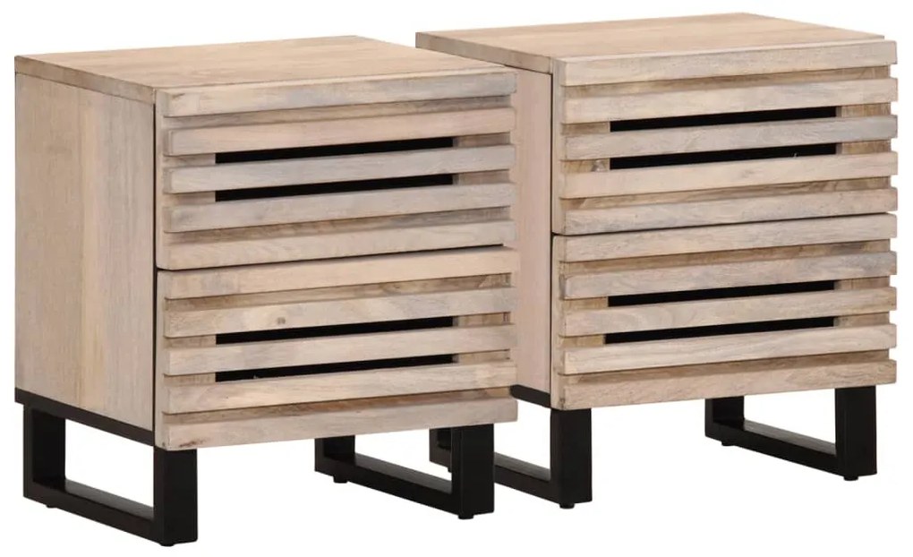 2 db fehérített tömör mangófa éjjeliszekrény 40 x 34 x 46 cm