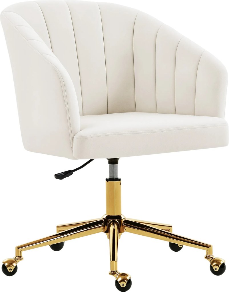HOMCOM krémszínű velúr irodai forgószék görgőkkel — párnázott csíkozott háttámla, széles ülés, állítható magasság, nagy rugalmasságú hab | Aosom