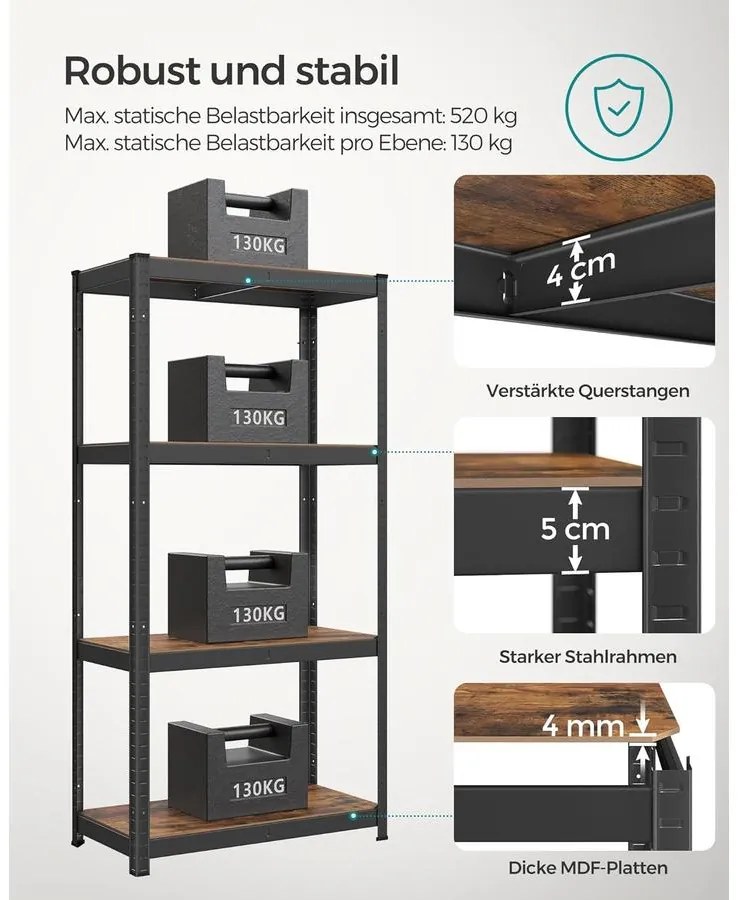 Álló polc, könyvespolc, tárolópolc 40 × 80 × 160 cm, barna/fekete