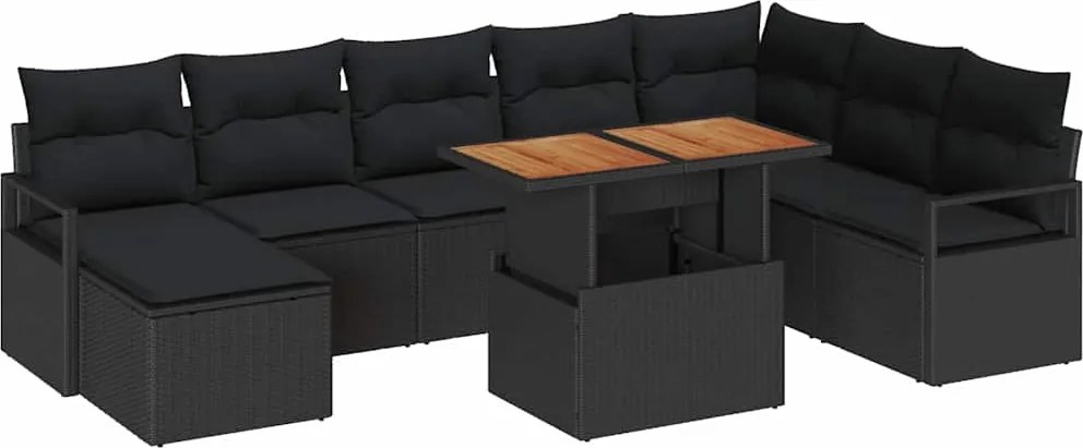 vidaXL Kerti Kanapé Szett párnával 9 pcs Fekete és Barna