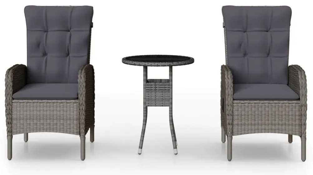 3 részes szürke polyrattan kerti bisztrószett