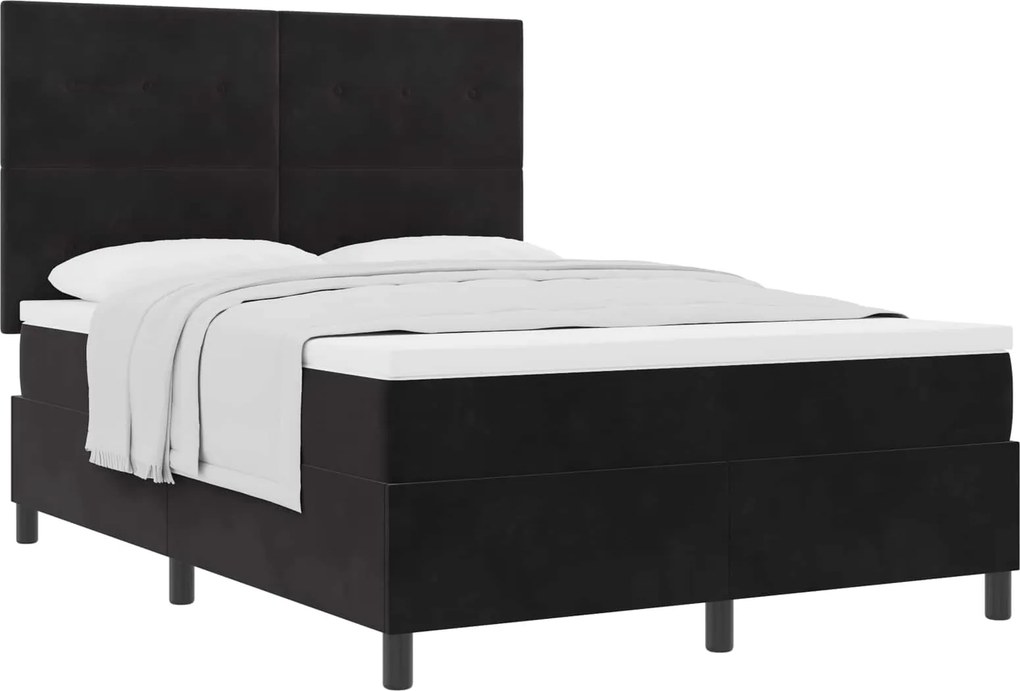 vidaXL Boxrugós ágy matracmal fejtámlával Fekete 140 x 190 cm szövet