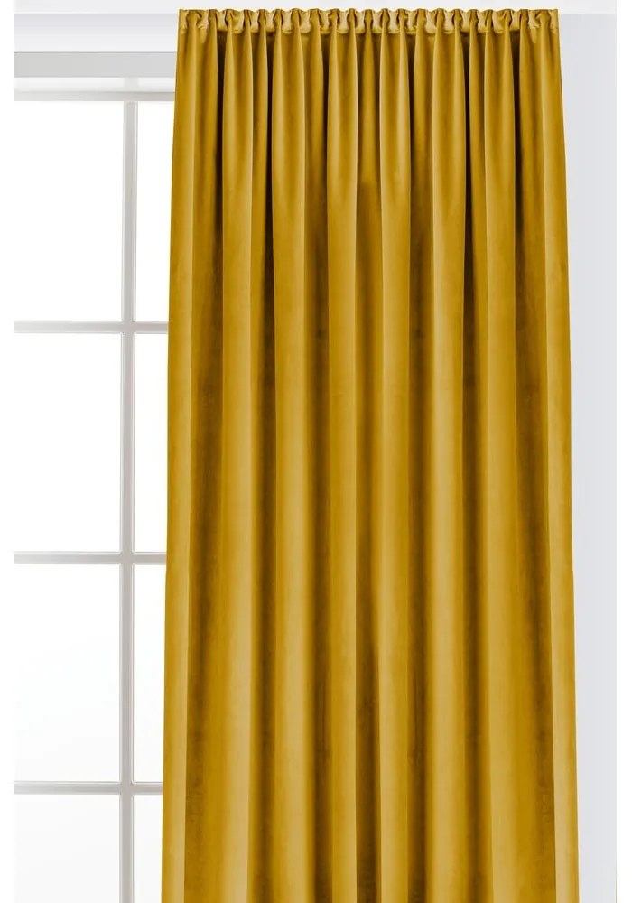 Mustársárga bársony dimout (részleges sötétítő) függöny 265x270 cm Velto – Filumi