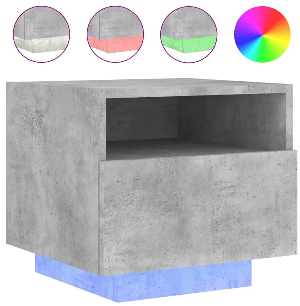 2 db betonszürke éjjeliszekrény LED-világítással 40x39x37 cm