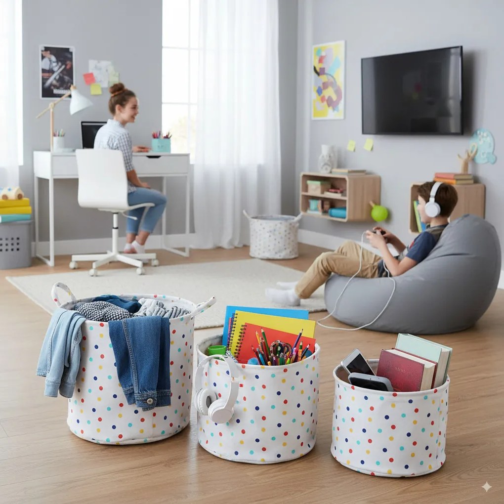 Pöttyös tároló kosár 25 x 30 cm - s méret